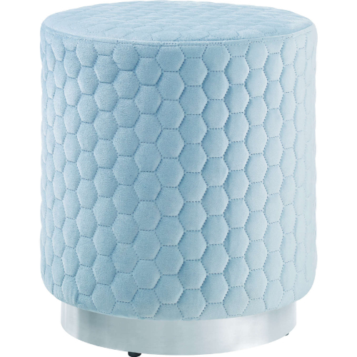 Camber Round Stool in Blue Velvet & Silver