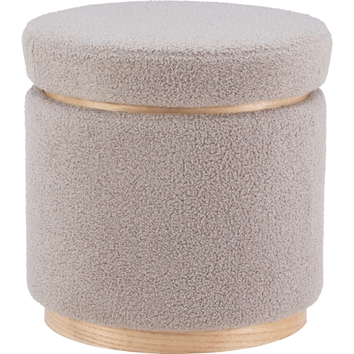 Blanche Storage Ottoman in Light Grey Sherpa & Wood