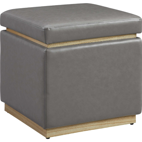 Blanche Square Ottoman in Grey Eco Leather & Wood