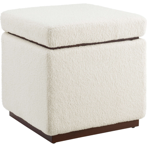 Blanche Square Ottoman in Natural Sherpa Fabric & Walnut Finish