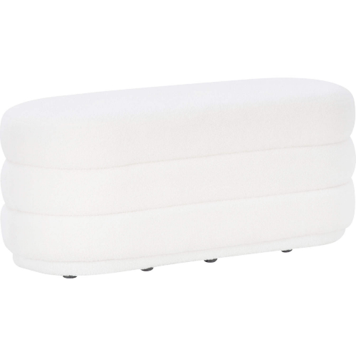 Lorden Oblong Ottoman in Channel Tufted White Sherpa Fabric