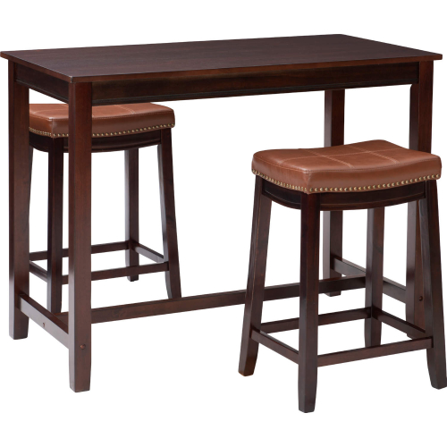 Claridge 3 Piece Counter Height Dining Set in Wood & Cognac Leatherette