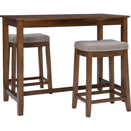 Claridge 3 Piece Counter Height Dining Set in Rustic Wood & Grey Fabric