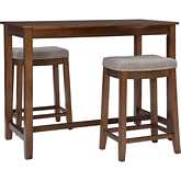 Claridge 3 Piece Counter Height Dining Set in Rustic Wood & Grey Fabric