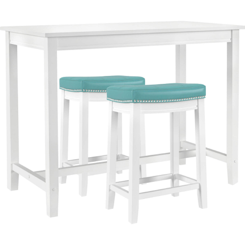 Claridge 3 Piece Counter Height Dining Set in White Wood & Teal Leatherette