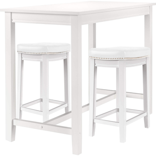 Claridge 3 Piece Counter Height Dining Set in White Wood & White Leatherette