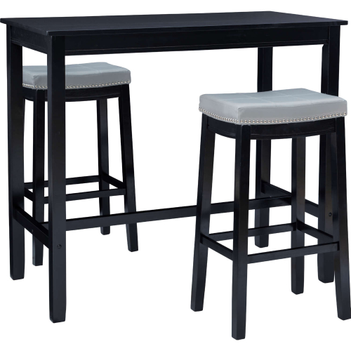 Claridge 3 Piece Bar Dining Set in Black & Grey Eco Leather