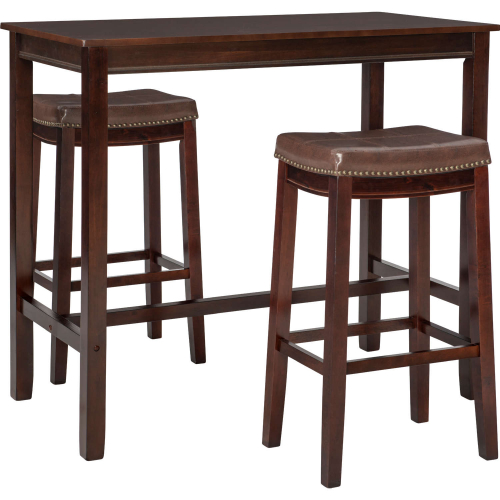 Claridge 3 Piece Bar Dining Set in Brown & Brown Eco Leather