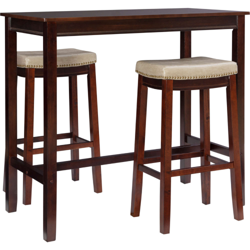 Claridge 3 Piece Bar Dining Set in Brown & Beige Eco Leather