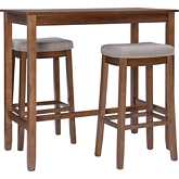 Claridge 3 Piece Bar Height Dining Set in Rustic Wood & Grey Fabric