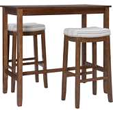 Claridge 3 Piece Bar Height Dining Set in Rustic Wood & Stripe Fabric