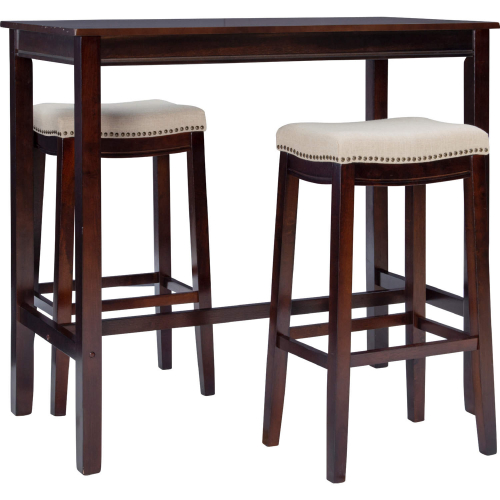 Claridge 3 Piece Bar Height Dining Set in Walnut Finish & Beige Linen