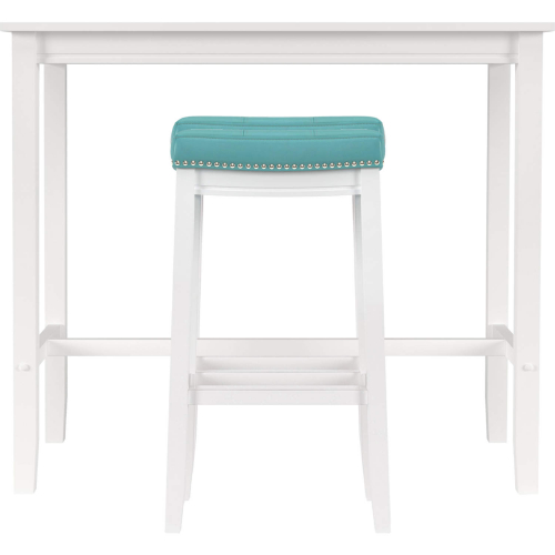 Claridge 3 Piece Bar Height Dining Set in White Wood & Teal Leatherette