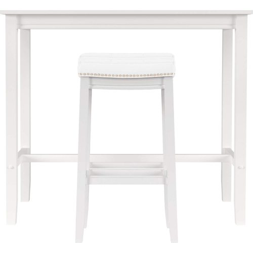 Claridge 3 Piece Bar Height Dining Set in White Wood & White Leatherette