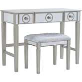 Madison Bedroom Vanity Set in Silver, Mirror & Silver Gray Fabric