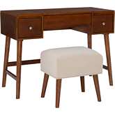 Viola Bedroom Vanity Set in Walnut Finish Wood & Neutral Fabric