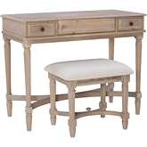 Cyndi Bedroom Vanity in Gray Wash Wood & Beige Fabric