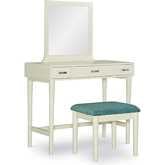 Garbo Bedroom Vanity Set in Cream Wood & Green Fabric