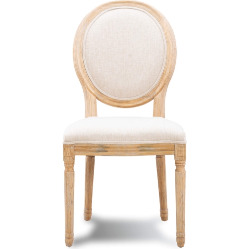 Avalon Oval Back Dining Chair in Tural Linen Fabric & Wood (Set of 2)