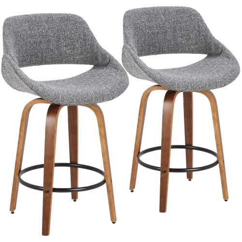 Fabrico 26" Counter Stool in Grey Noise Fabric & Walnut Finish (Set of 2)