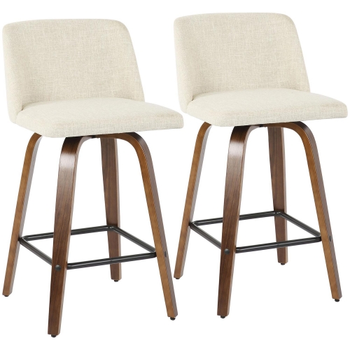 Toriano 26" Counter Stool in Cream Fabric & Walnut Finish (Set of 2)