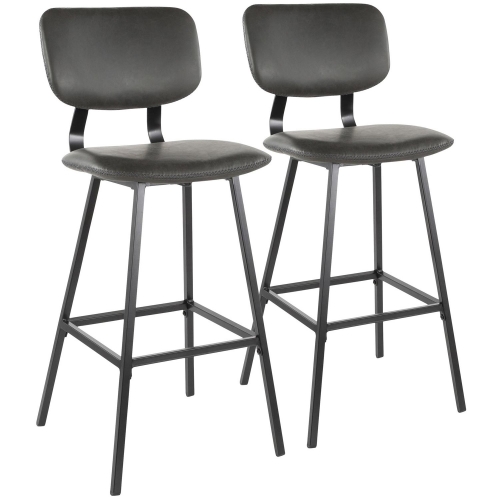 Foundry 30" Bar Stool in Grey Leatherette w/ Grey Stitching & Black Metal (Set of 2)