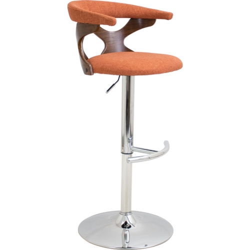 Gardenia Adjustable Bar Stool in Orange Fabric & Walnut Cut Out Back