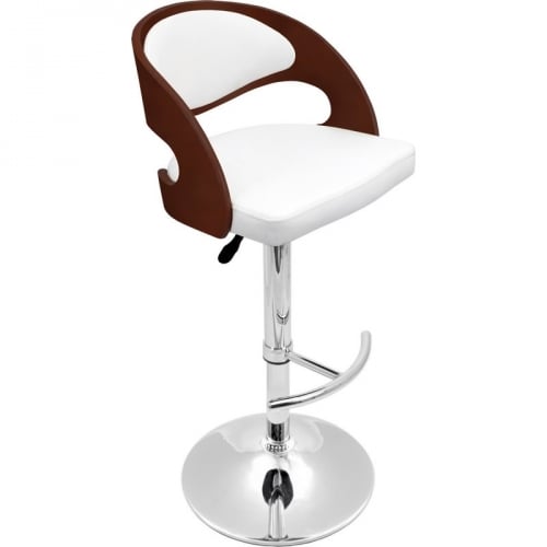 Pino Adjustable Bar Stool in Cherry Finish & White