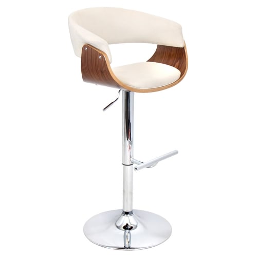 Vintage Mod Bar Stool in Cream Fabric, Walnut Finish & Chrome