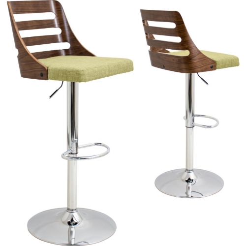 Trevi Bar Stool w/ Walnut Ladder Back & Green Fabric Seat on Chrome