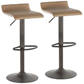 Ale Adjustable Bar Stool in Camel Leatherette & Antique Metal (Set of 2)