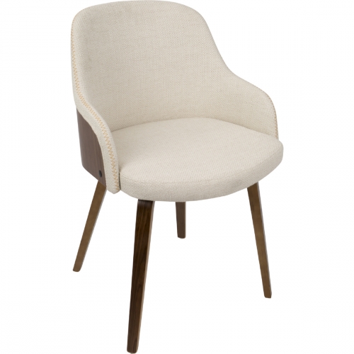 Bacci Dining Accent Chair in Cream Fabric & Walnut Finish