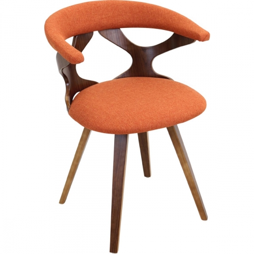 Gardenia Accent Chair in Orange Fabric & Walnut Cut Out Back