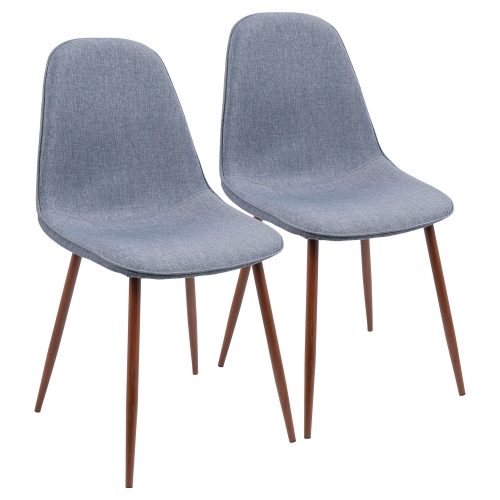 Pebble Dining Accent Chair in Blue Fabric on Walnut (Set of 2)