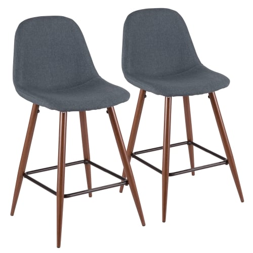 Pebble 24" Counter Stool in Blue Fabric & Walnut Finish Metal (Set of 2)