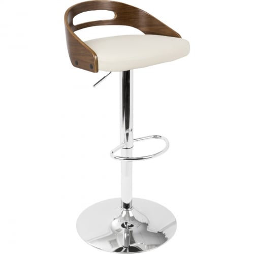 Cassis Adjustable Swivel Bar Stool in Cream Leatherette & Walnut Finish