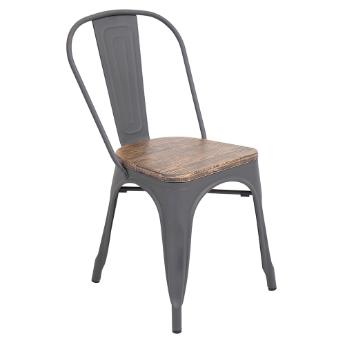 Oregon Dining Chair in Aged Wood & Grey Metal (Set of 2)