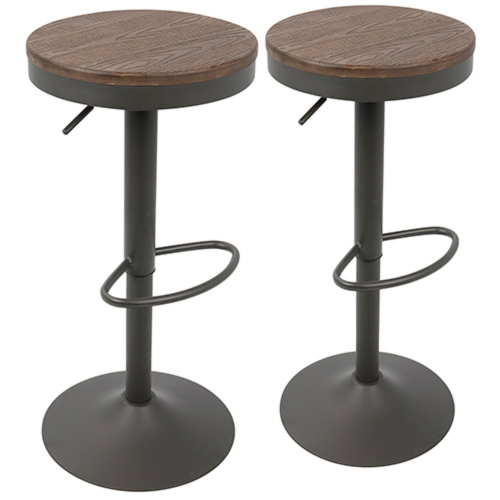 Dakota Adjustable Bar Stool in Grey Metal & Brown Bamboo (Set of 2)