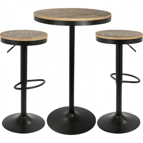 Dakota 3 Piece Pub Dining Set in Black Metal & Brown Bamboo