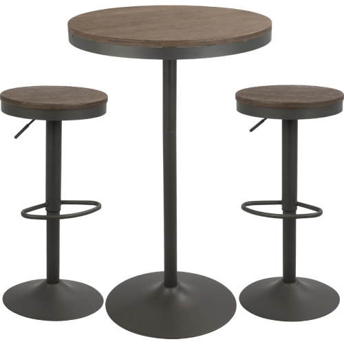 Dakota 3 Piece Pub Dining Set in Grey Metal & Brown Bamboo