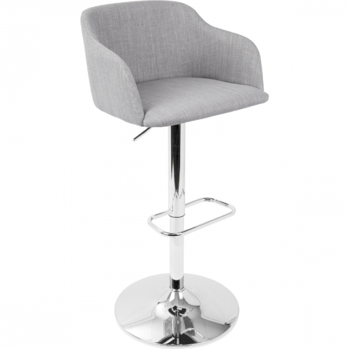 Daniella Adjustable Swivel Bar Stool in Light Grey Fabric & Chrome