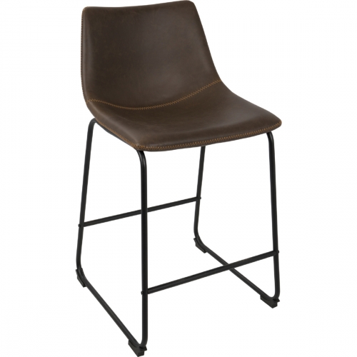 Duke 26" Counter Stool in Espresso Leatherette & Orange Stitch on Black (Set of 2)