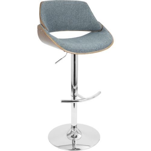 Fabrizzi Adjustable Swivel Bar Stool in Blue Fabric & Walnut Finish