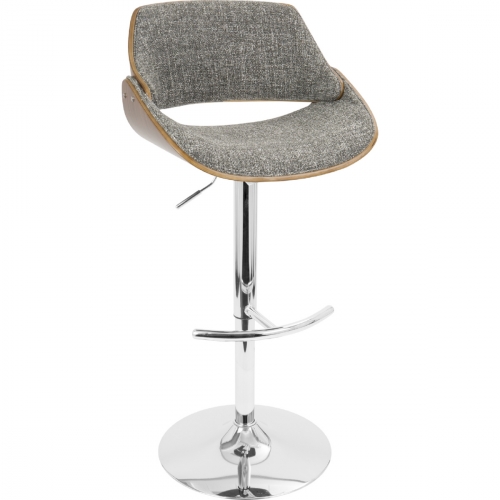 Fabrizzi Adjustable Swivel Bar Stool in Grey Fabric & Walnut Finish