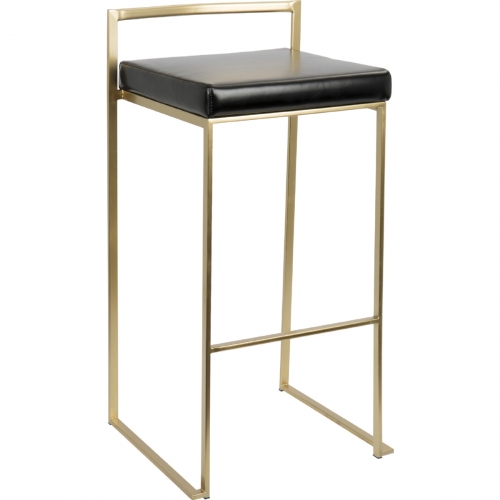 Fuji 31" Bar Stool in Black Leatherette & Gold Metal (Set of 2)