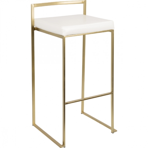 Fuji 31" Bar Stool in White Leatherette & Gold Metal (Set of 2)