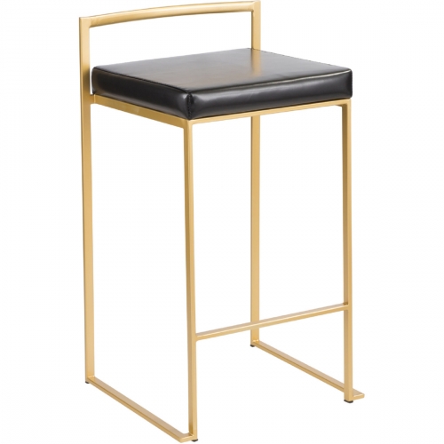 Fuji 26" Counter Stool in Black Leatherette & Gold Metal (Set of 2)