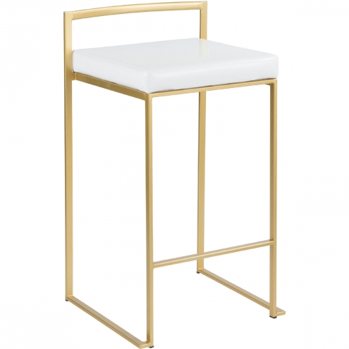 Fuji 26" Counter Stool in White Leatherette & Gold Metal (Set of 2)