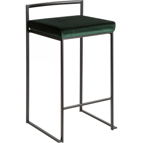 Fuji Stackable 27" Counter Stool in Green Velvet & Black Metal (Set of 2)