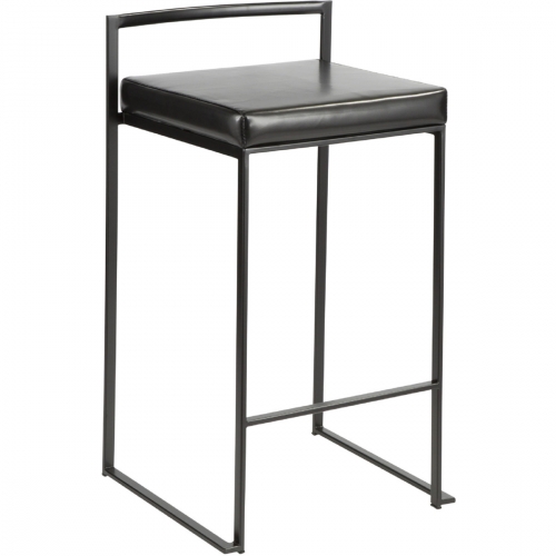 Fuji Stackable 27" Counter Stool in Black Leatherette & Black Metal (Set of 2)